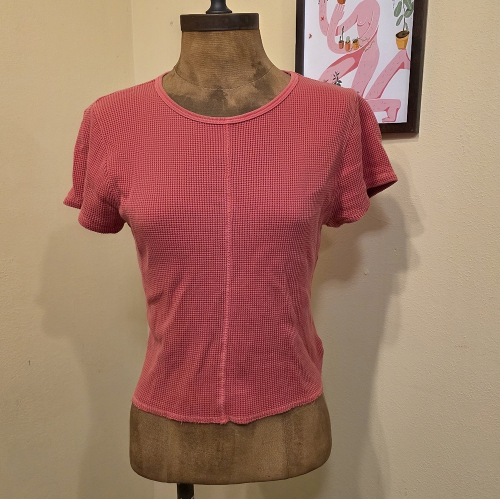 Madewell Waffle Knit Crewneck Short Sleeve Crop Tee Shirt Coral Medium - Picture 2 of 6